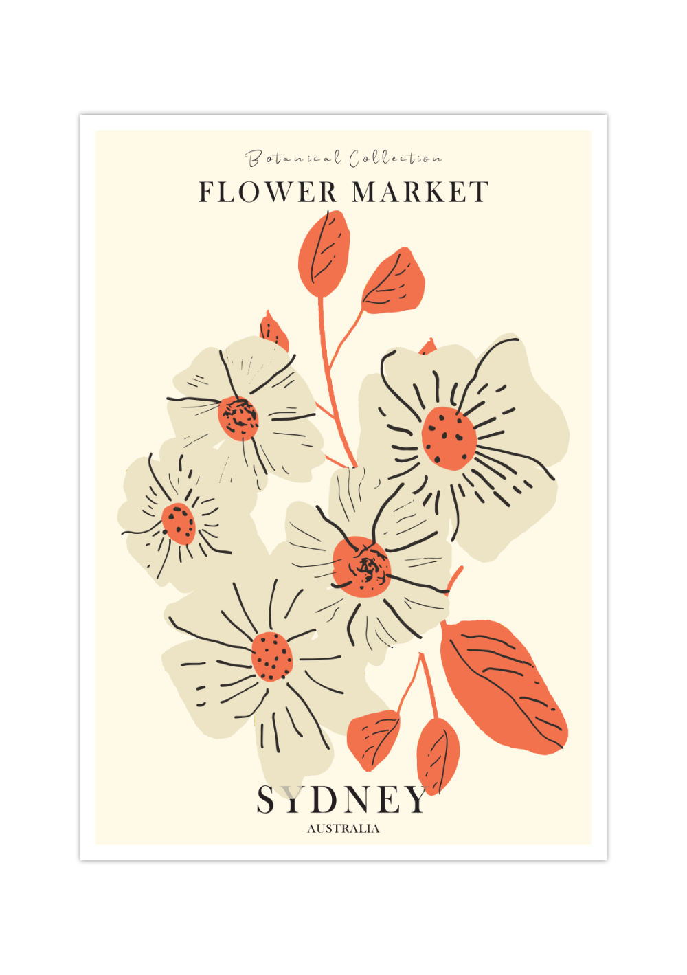 Das Poster ist ein fiktives Bild des Blumenmarktes in Sydney, Australien. 