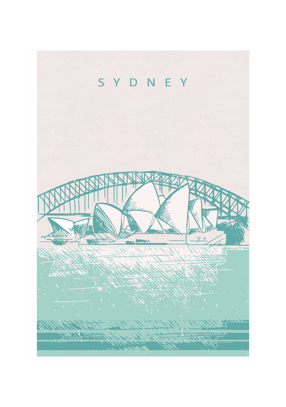 Das Poster zeigt dir eine gezeichnete Darstellung des Opernhauses in Sydney, Australien. 