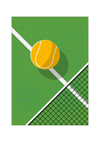 Das minimalistische Tennis Poster zeigt ein Tenniscourt und einen GelbenTennisball. 