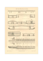 Das Poster zu verschiedenen Brücken ist eine Vintage Lithographie aus Meyers Koversations-Lexikon aus dem Jahr 1890
