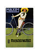 Bei dem Poster handelt es sich um den Nachdruck einer Werbung für Maxim Fahrräder aus dem Fahrradwerk München.