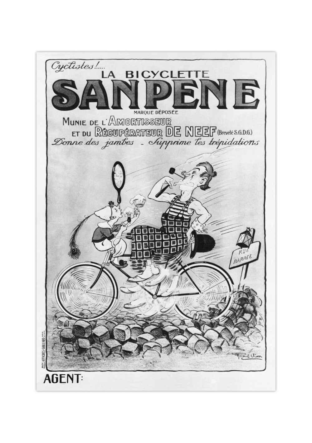 Bei dem Poster handelt es sich um den Nachdruck einer witzig dargestellten französischen Werbung für Fahrräder und/oder Rasierer. 