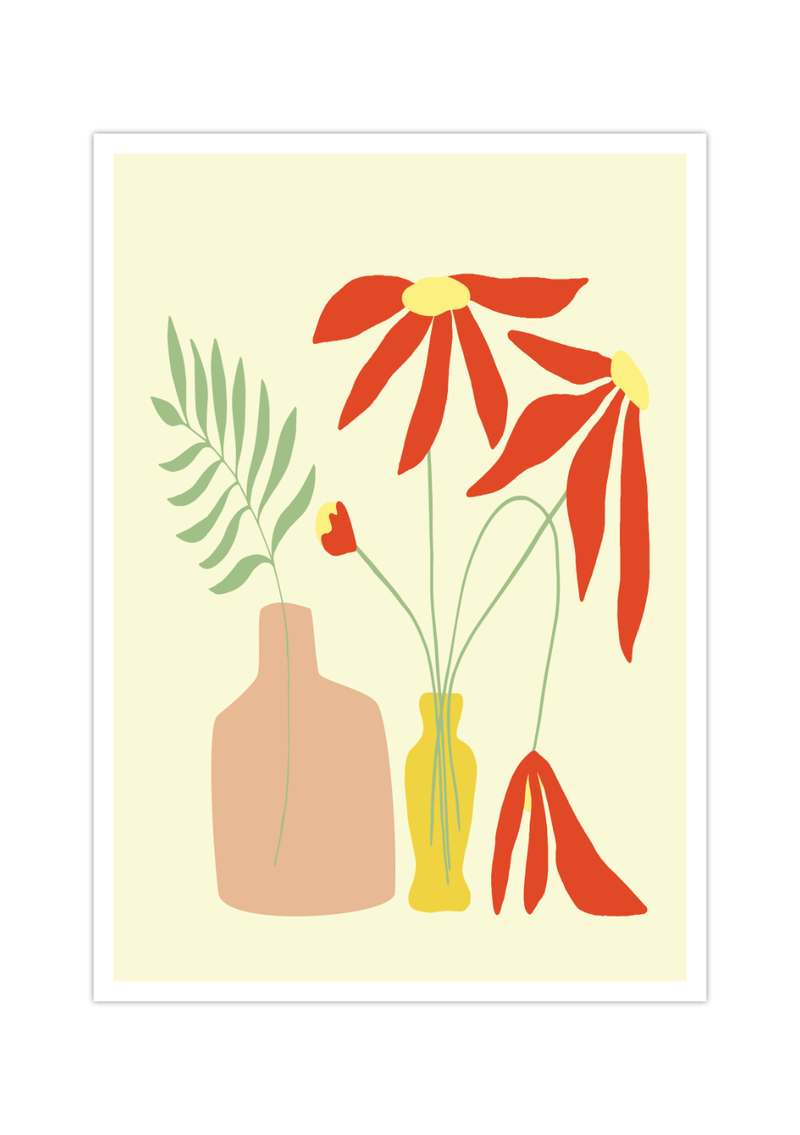 Dieses Poster zeigt dir zwei abstrakt dargestellte Vasen mit Blumen. 
