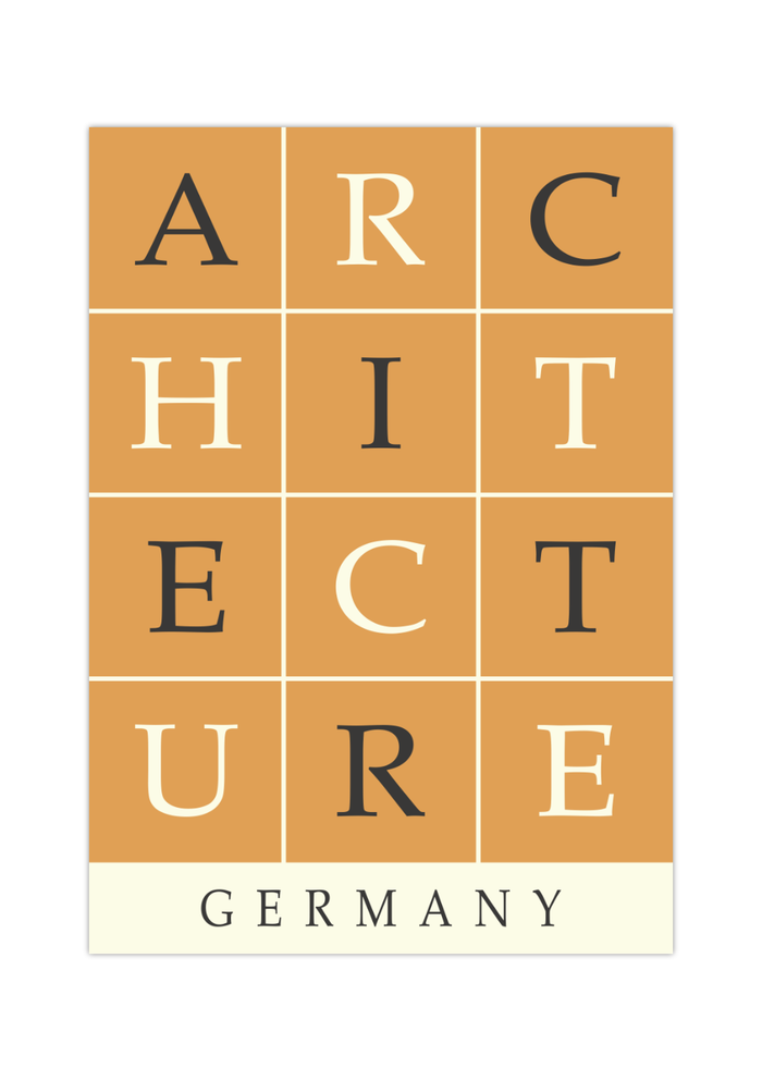 Das Poster zeigt eine minimalistische Darstellung des Wortes "Architecture" unterschrieben mit dem Wort Germany. 