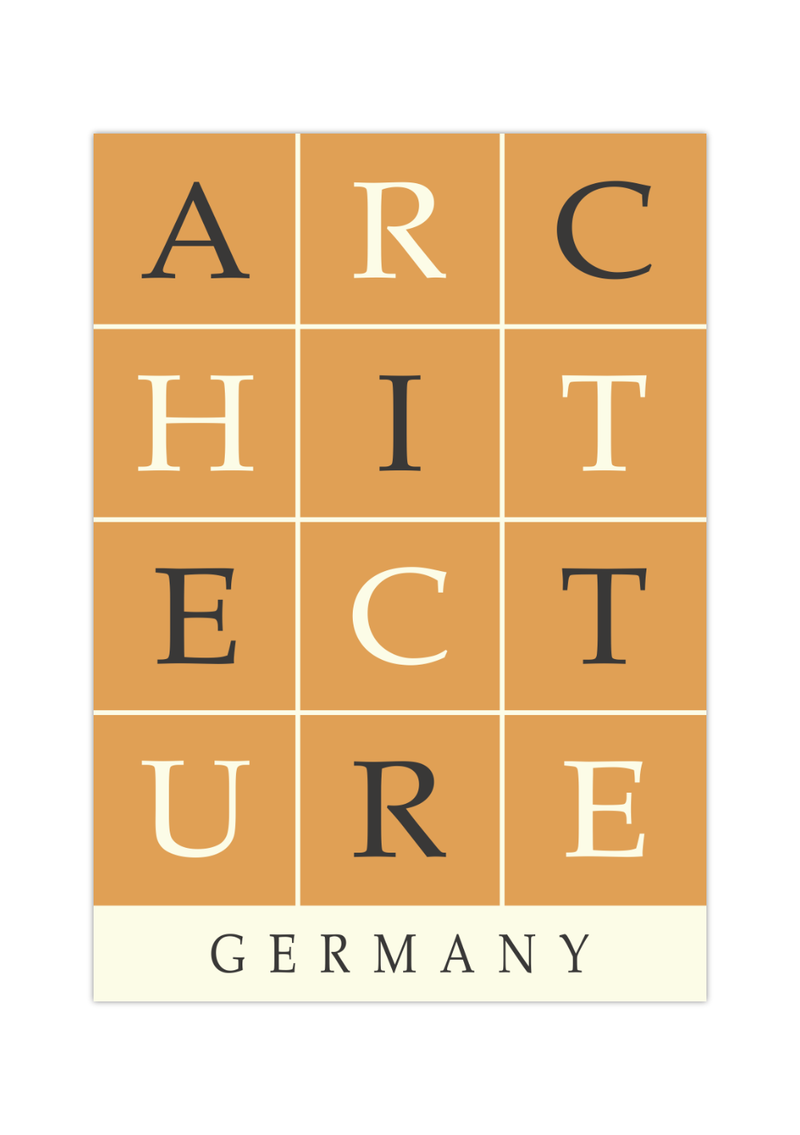 Das Poster zeigt eine minimalistische Darstellung des Wortes "Architecture" unterschrieben mit dem Wort Germany. 