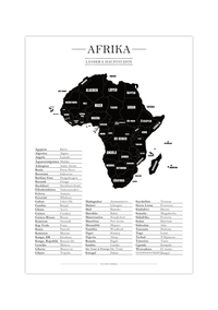 Diese minimalistische Karte von dem afrikanischen Kontinent zeigt dir alle 55 Länder in Afrika, inklusive Tabelle mit den Hauptstädten.