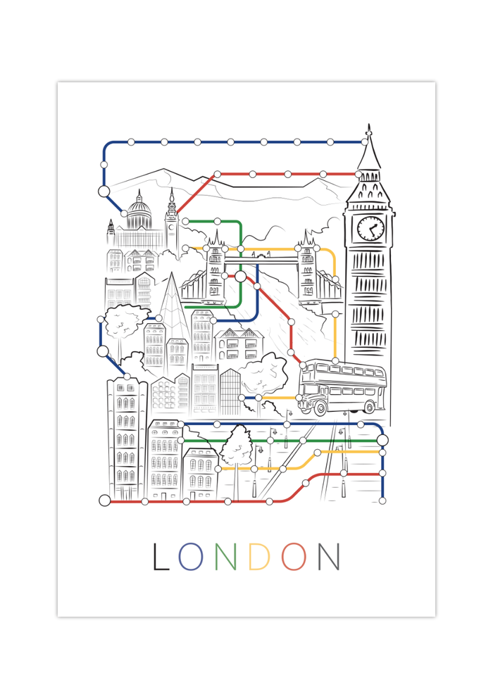 Das Poster zeigt dir einen Stadtplan/Fahrplan von der Hauptstadt England, London. 