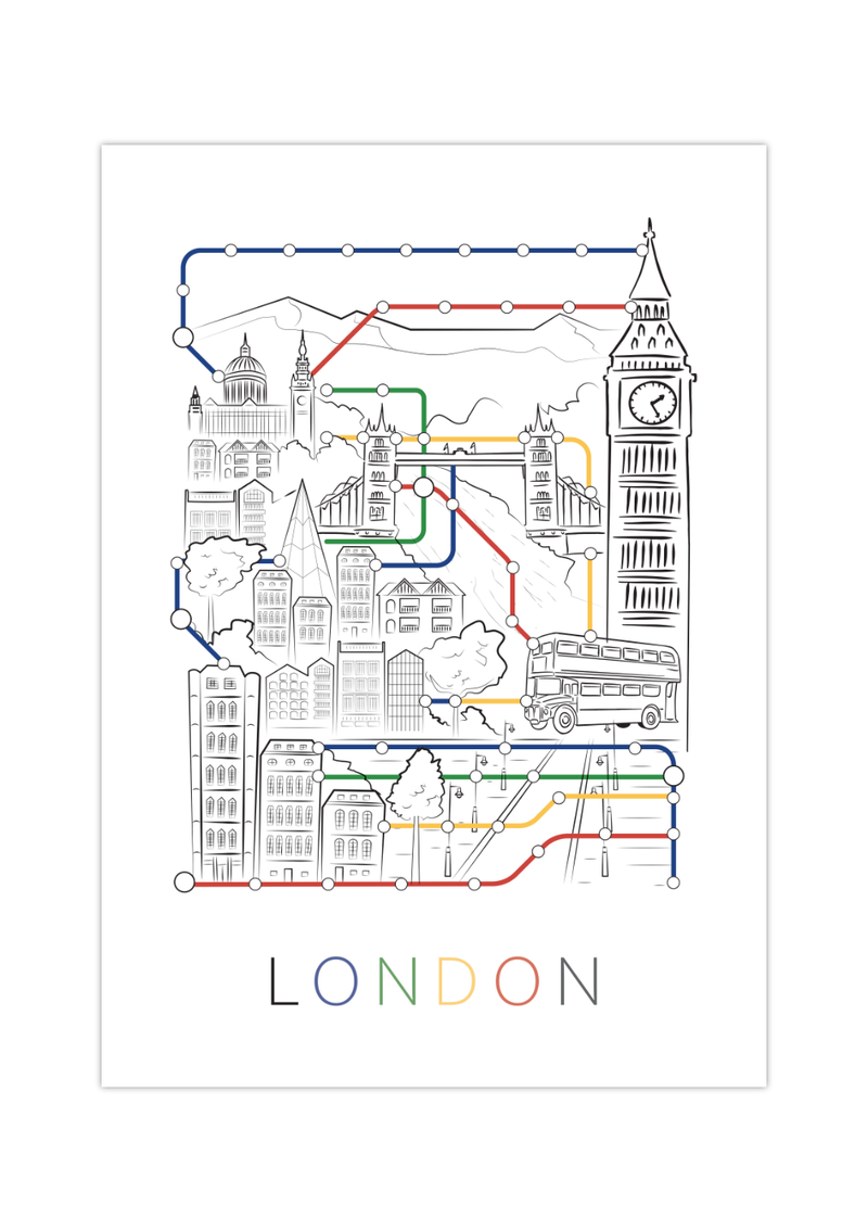 Das Poster zeigt dir einen Stadtplan/Fahrplan von der Hauptstadt England, London. 