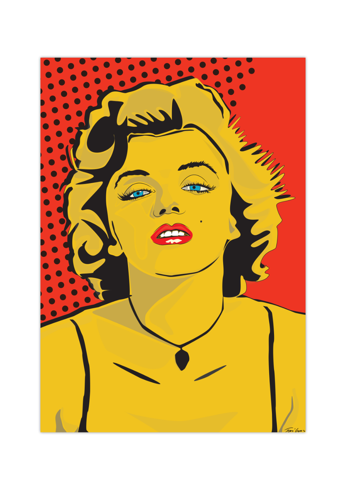 Das Poster zeigt die berühmte Schauspielerin und Sexsymbol der 50er Jahre Marilyn Monroe im modernen Pop Art Stil.