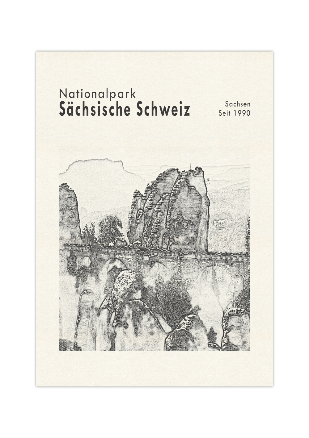 Dieses Poster zeigt eine Ansicht der Bastei im Nationalpark Sächsische Schweiz, Sachsen. 