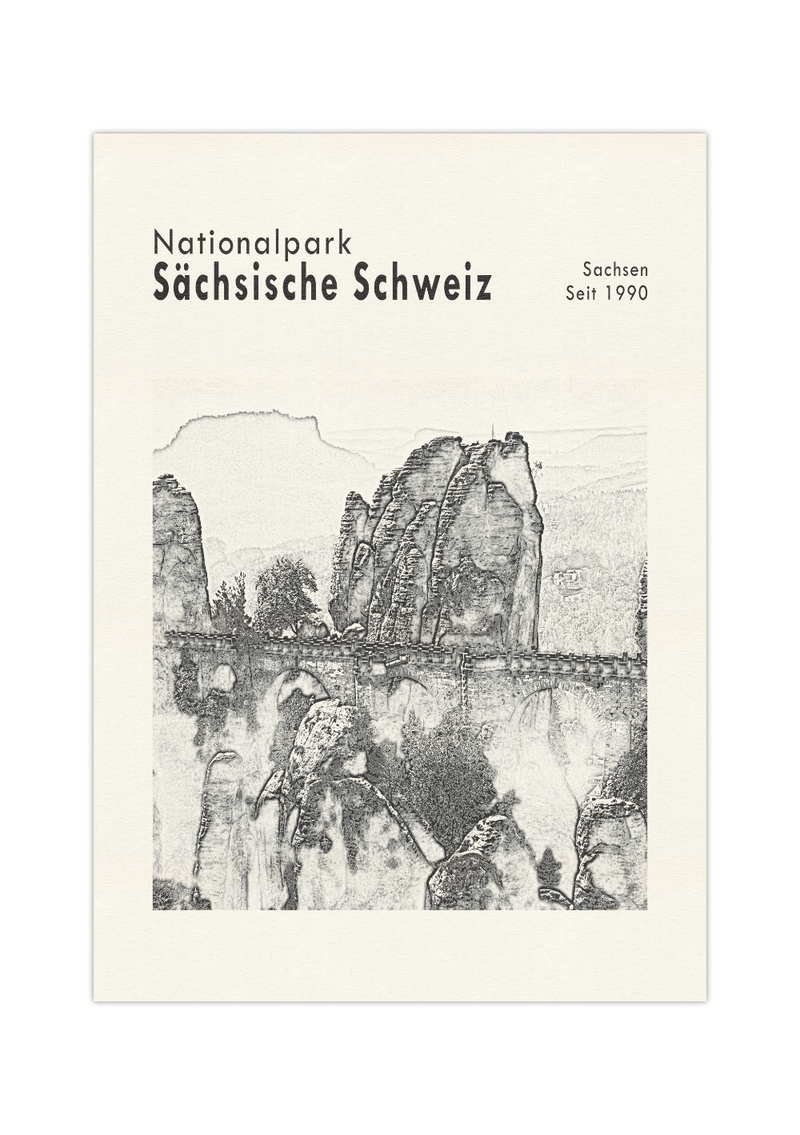 Dieses Poster zeigt eine Ansicht der Bastei im Nationalpark Sächsische Schweiz, Sachsen. 