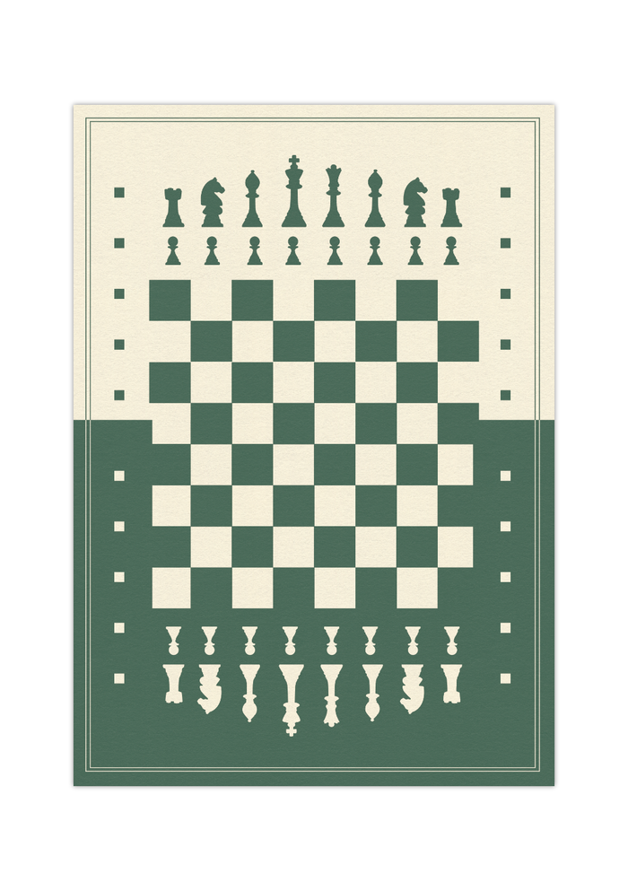Dieses Poster zeigt dir ein in grün und beige dargestelltes Schachbrett. 