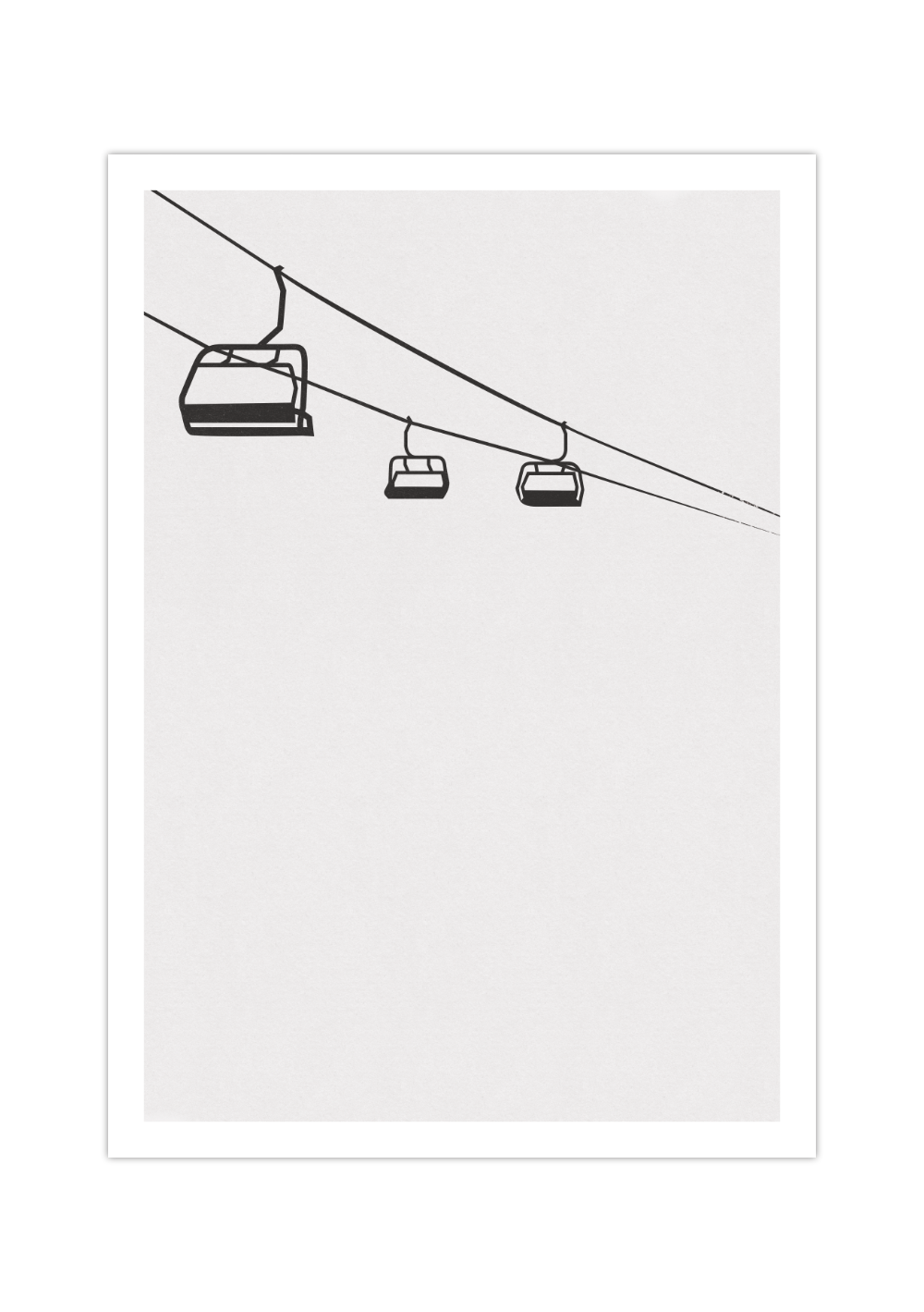 Dieses minimalistische Poster in Grau und Schwarz zeigt einen Lift, wie man ihn vom Skifahren gewohnt ist. 