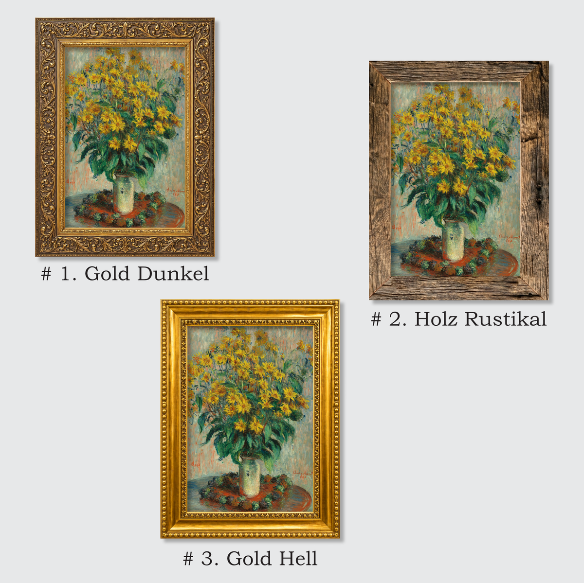 Claude Monet Gemälde Magnet Holz | Gerahmter Kühlschrankmagnet Miniatur Kunst | 10 Motive und 3 Rahmen wählbar (Gold & Rustikal) | 8x6 cm