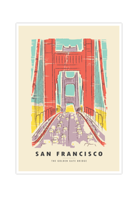 Dieses schöne Poster zeigt dir eine Zeichnung der Golden Gate Bridge in San Francisco. 