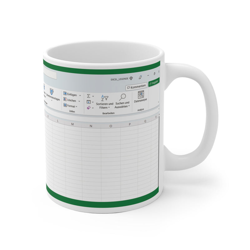 Diese Excel Tasse zeigt ein Excel Arbeitspapier mit dem Spruch Excel-lent in meinem Beruf. 