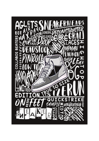 Das Poster zeigt dir einen Sneaker und um diesen ein Lexikon von Wörter, die in Verbindung mit Sneakern stehen. 