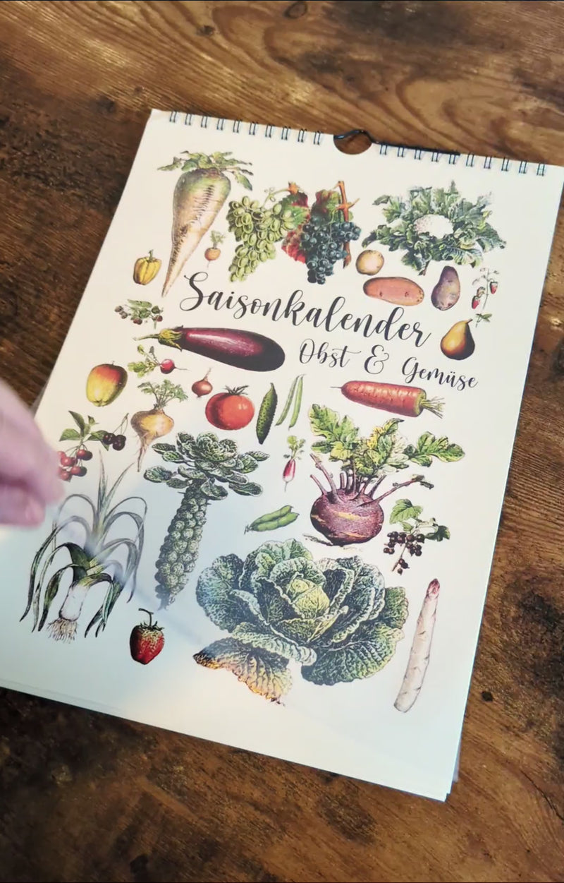 Dieser Kalender zeigt dir verschiedene saisonale und regionale Obst, Gemüse, Salat und Obst Sorten und wann diese verfügbar sind.