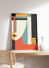 Das Bauhaus Poster zeigt dir in unterschiedlichen geometrischen Formen ein bunt dargestelltes Gesicht. 