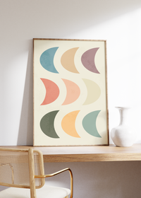 Dieses tolle Poster im Boho, Mid-Century Stil Halbmonde in verschieden Pastellfarben. Dieses minimalistische Bild eignet sich als Wanddeko in jedem Raum.