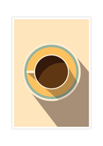 Dieses Poster für die Küche stellt zeigt eine minimalistisch dargestellte Kaffeetasse in Braun und Beige. Das Bild ist die ideale Wanddeko für die Küche oder das Esszimmer.