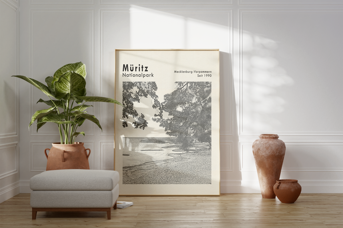 Dieses Poster zeigt eine Ansicht der Müritz im Nationalpark Müritz, Mecklenburg Vorpommern. 