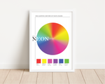 Das Poster zeigt dir ein Farbrad mit verschiedenen Neon-Farben. Darunter Neon Rot, Neon Pink, Neon Lila, Neon Blau, Neon Gelb und Neon Grün.
