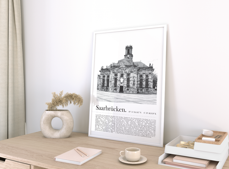 Dieses Poster zeigt die Saarbrücker Ludwigskirche, Dem Wahrzeichen der Landeshauptstadt des Saarlandes. 