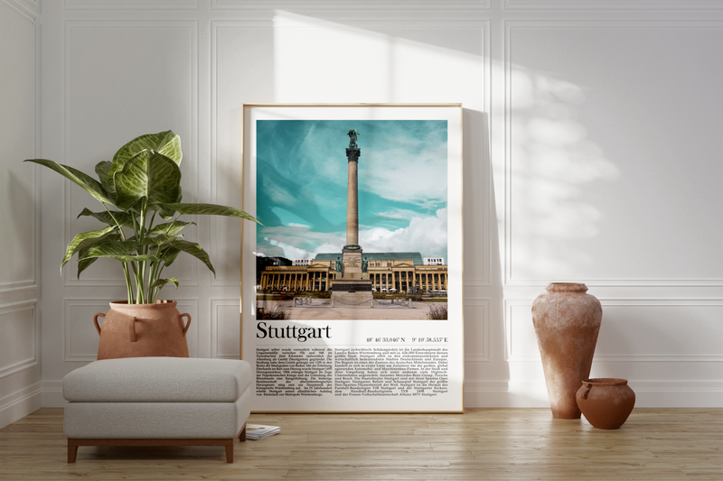 Dieses Poster zeigt dir den Schlossplatz der Landeshauptstadt Baden-Württembergs Stuttgart. 