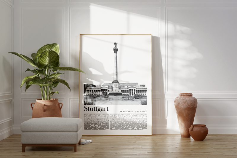 Dieses Poster zeigt dir den Schlossplatz der Landeshauptstadt Baden-Württembergs Stuttgart. 