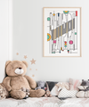 Dieses Poster zeigt dir das Wort "Yippi". In tollen Farben und geometrischen Darstellungen passt es perfekt in jedes freundlich gestaltet Zimmer, so wie Kinderzimmer oder Spielzimmer.