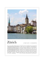 Dieses Poster zeigt dir eine Ansicht der Stadt Zürich, oder auf schweizerisch Züri, in Farbig.