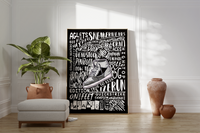 Das Poster zeigt dir einen Sneaker und um diesen ein Lexikon von Wörter, die in Verbindung mit Sneakern stehen. 
