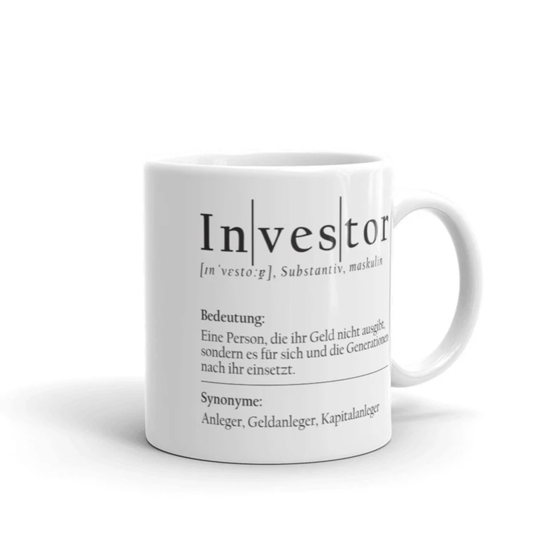 Diese Tasse mit dem Wort Investor ist perfekt für alle Aktionäre, Wertpapierhändler oder Day Trader. 