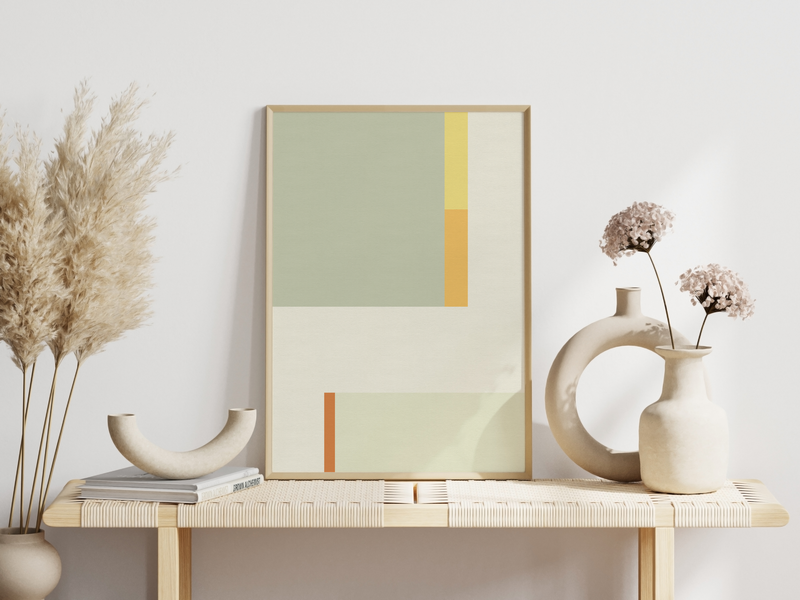 Das boho Poster zeigt dir eine moderne, geometrische Darstellung in grün und beige.