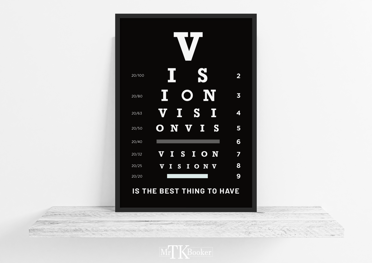 Das motivierende Poster in schwarz und weiß zeigt dir einen Spruch zum Thema Vision. Damit ist die Wanddeko die perfekte Ergänzung für dein Büro.