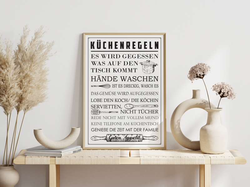 Dieses witzige Küchenposter zeigt die Regeln für deine Küche, mit lustigen Sprüchen ist es die ideale Wanddeko für dein Lieblingszimmer.