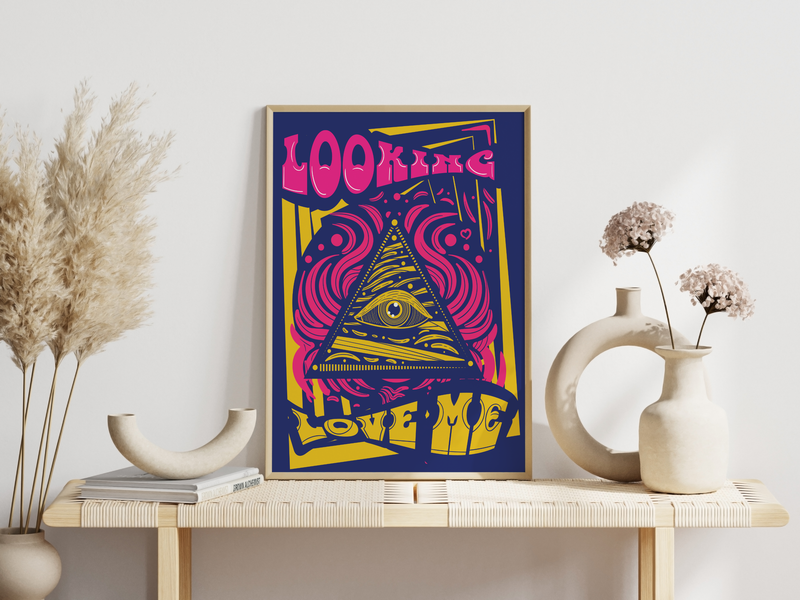 Cooles Retro 60er Jahre Poster mit dem Spruch "Looking Love Me". 