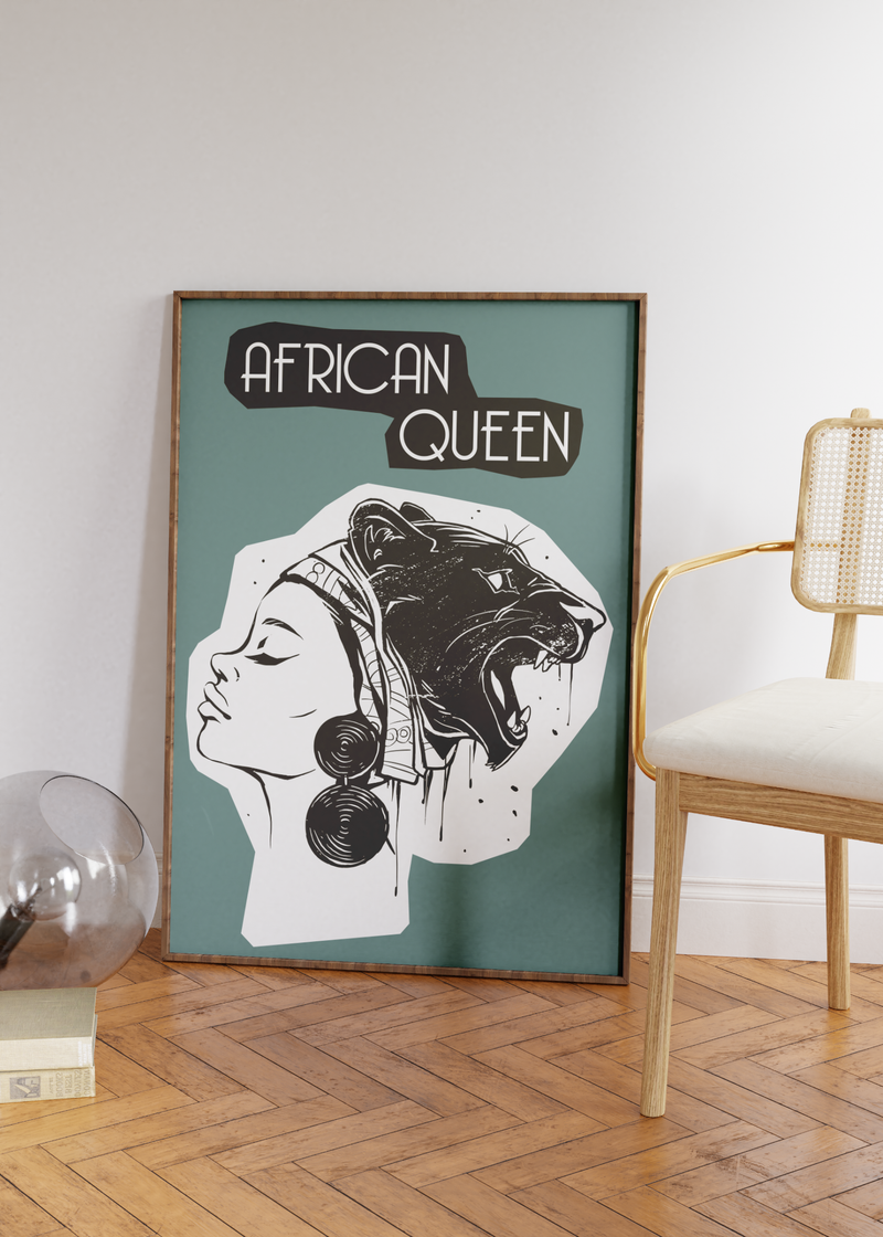 Das Poster zeigt eine afrikanische Frau in schwarz-weißer Farbgebung