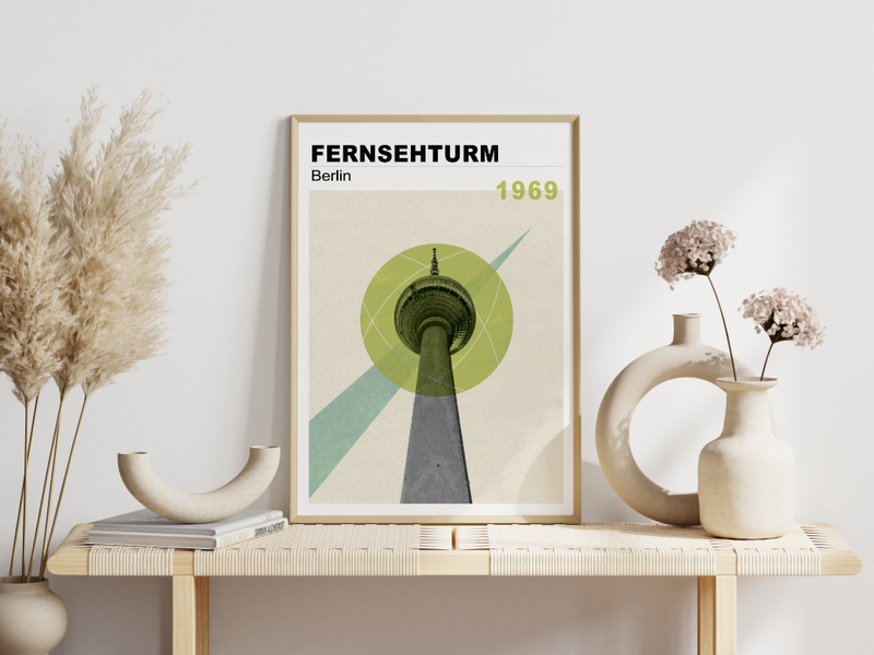 Dieses Poster zeigt dir eine Ansicht von Berlin, auf der der Berliner Fernsehturm im vintage Design zu sehen.