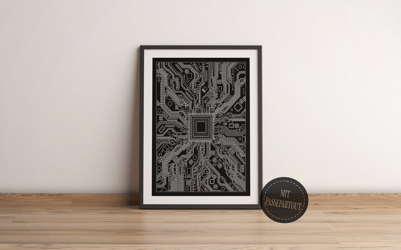 Dieses Poster zeigt dir eine schwarze CPU eines Computers im coolen Design. Diese Bild ist die perfekte Dekoration für das Büro oder Arbeitszimmer eines Softwareentwicklers oder Programmierers. 