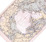 Das Poster einer Karte zu dem unerforschten Nordpolargebiet ist eine Vintage Lithographie aus Meyers Koversations-Lexikon aus dem Jahr 1890.