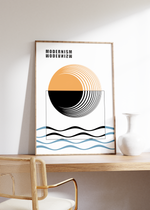 Das Poster zeigt eine minimalistische Darstellung von geometrischer Kunst mit Kreisen, Wellen und dem Wort Minimalism.