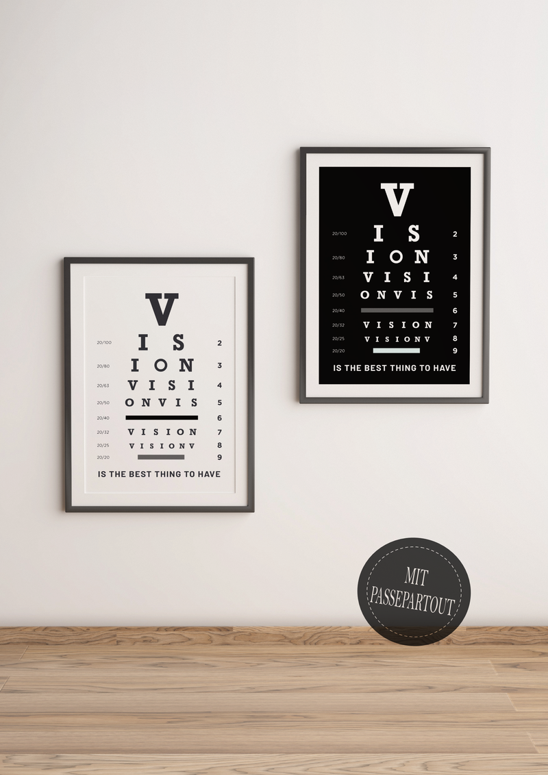 Das motivierende Poster in schwarz und weiß zeigt dir einen Spruch zum Thema Vision. Damit ist die Wanddeko die perfekte Ergänzung für dein Büro.
