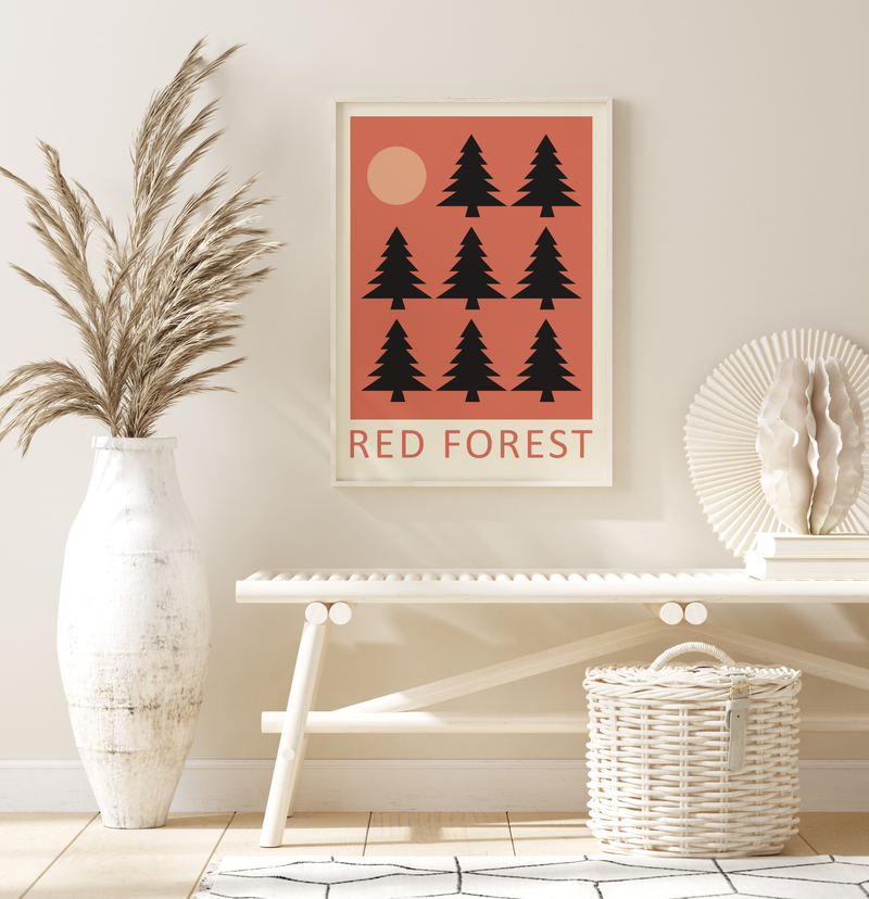 Roter Wald Poster Natur Bäume und Sonne