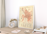 Das Poster einer Karte von Hannover ist eine Vintage Lithographie aus Meyers Koversations-Lexikon aus dem Jahr 1890. 