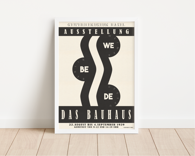 Das Bauhaus Poster zeigt dir minimalistisch dargestelltes grafisches Plakat einer fiktionalen Ausstellung in Basel. 