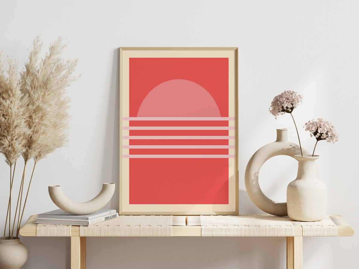 Sehr schönes Retro Vintage Sunset, Sonnenaufgang, Sonnenuntergang Bild für dein Arbeits-, Wohn- oder Schlafzimmer. 