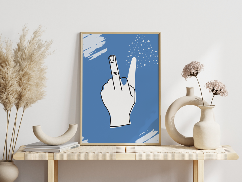 Dieses tolle Poster zeigt dir Finger, die zum Mittelfinger und zum Victory-Zeichen geformt sind. 