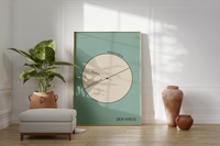Dieses tolle Poster zeigt dir im Vintage Stil des frühen 20. Jahrhunderts eine Darstellung eines Kreises mit Angabe zum Mittelpunkt, Durchmesser, Kreisumfang und Radius. Das Bild ist in Aquamarin und beige. 